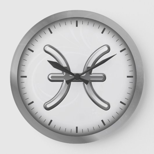 エレガントな銀製の贅沢な魚類の(占星術の)十二宮図の記号| ラージ壁時計 (正面)