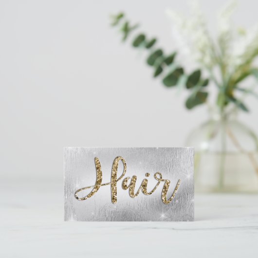 エレガントな銀/金ゴールドの魅力的な美容師のアポイントメント 予約カード (スタンド正面)