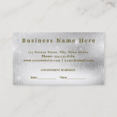 エレガントな銀/金ゴールドの魅力的な美容師のアポイントメント 予約カード (裏面)