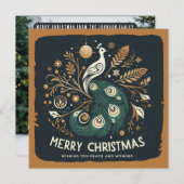 エレガントな銅のスタイリッシュなペアック おめでとうクリスマス シーズンカード (正面/裏面)