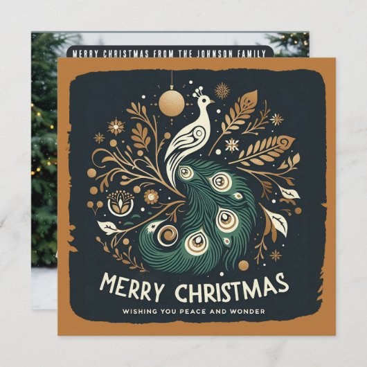 エレガントな銅のスタイリッシュなペアック おめでとうクリスマス シーズンカード (正面/裏面)