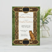 エレガントな銅緑の虎のアートデコバースデー 招待状 (スタンド正面)