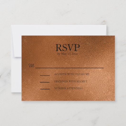 エレガントな銅色の結婚式RSVP 出欠カード (正面)