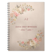 エレガントな銅色の金箔モノグラムの花 ノートブック (正面)