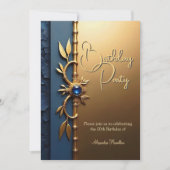 エレガントな鋼鉄の青と金の豪華な誕生日パーティー 招待状 (正面)