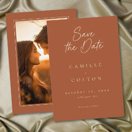 エレガントな錆色のテラコッタ ミニマリスト結婚式 写真 セーブザデート