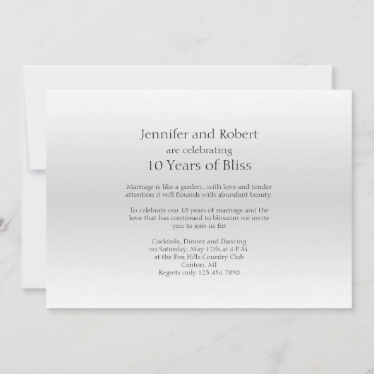 エレガントな錫の10周年結婚記念日 招待状 (裏面)