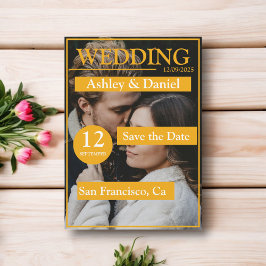 エレガントな雑誌の表紙 黄色 モダン フォト ウェディング セーブザデート