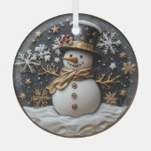 エレガントな雪だるまのクリスマスオーナメント ガラスオーナメント (正面)