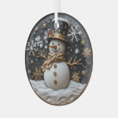 エレガントな雪だるまのクリスマスオーナメント ガラスオーナメント (正面左)