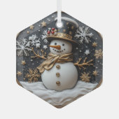 エレガントな雪だるまのクリスマスオーナメント ガラスオーナメント (正面)