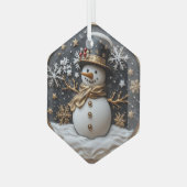 エレガントな雪だるまのクリスマスオーナメント ガラスオーナメント (正面左)