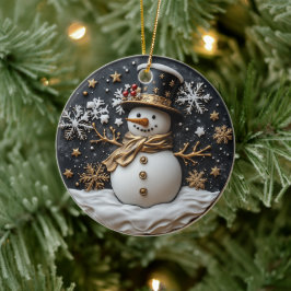エレガントな雪だるまのクリスマスオーナメント セラミックオーナメント