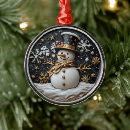 エレガントな雪だるまのクリスマスオーナメント メタルオーナメント