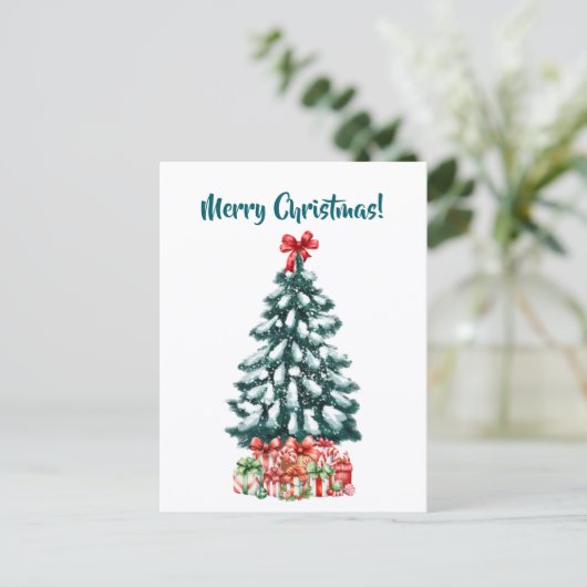 エレガントな雪のクリスマスツリーのポストカード ポストカード (スタンド正面)