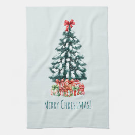 エレガントな雪のクリスマスツリー キッチンタオル