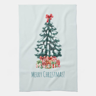 エレガントな雪のクリスマスツリー キッチンタオル