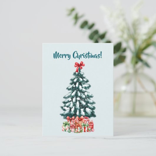 エレガントな雪のクリスマスツリー ポストカード (スタンド正面)