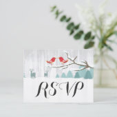 エレガントな雪のワンダーランドの鳥と鹿の冬の結婚式の出欠確認 インビテーションポストカード (スタンド正面)