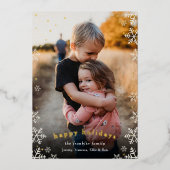 エレガントな雪の境界線のクリスマス写真 箔シーズンカード (正面)