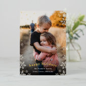 エレガントな雪の境界線のクリスマス写真 箔シーズンカード (立ち正面)