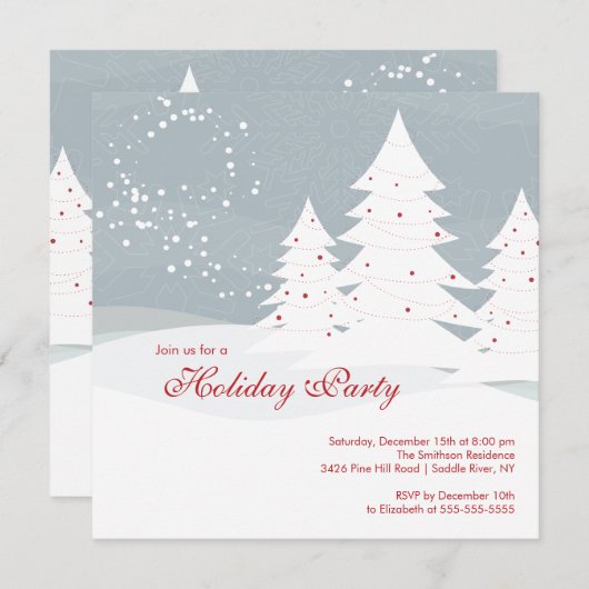 エレガントな雪の木の休日のパーティの招待状 招待状 (正面/裏面)