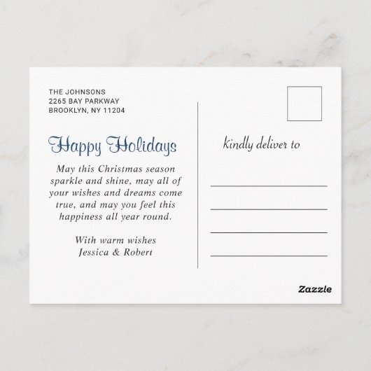 エレガントな雪の結晶のクリスマスグリーティングカード ホリデーシーズン ポストカード (裏面)