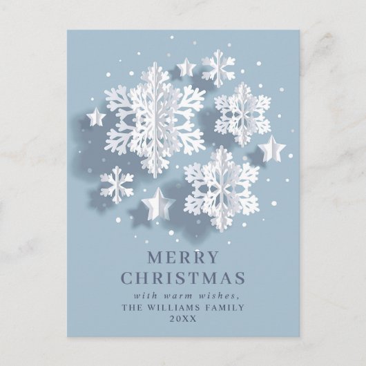 エレガントな雪の結晶のクリスマスグリーティングホリデー ポストカード (正面)