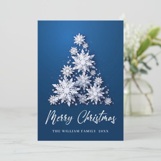 エレガントな雪の結晶のクリスマスツリーのグリーティング シーズンカード (スタンド正面)