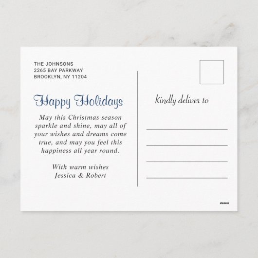 エレガントな雪の結晶のクリスマスツリーのグリーティング シーズンポストカード (裏面)