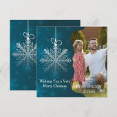 エレガントな雪の結晶の青と銀の絵のクリスマスカード シーズンカード (正面/裏面)