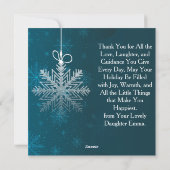 エレガントな雪の結晶の青と銀の絵のクリスマスカード シーズンカード (裏面)