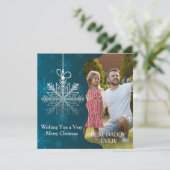 エレガントな雪の結晶の青と銀の絵のクリスマス シーズンカード (スタンド正面)