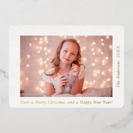 エレガントな雪の結晶 メリークリスマス カスタムフォト 箔シーズンカード