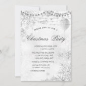 エレガントな雪の結晶、ライト、バルーン、クリスマスパーティー 招待状 (正面)