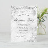 エレガントな雪の結晶、ライト、バルーン、クリスマスパーティー 招待状 (スタンド正面)