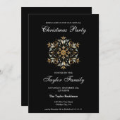 エレガントな雪の結晶 社内クリスマスディナー パーティー 招待状 (正面/裏面)