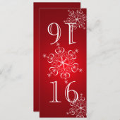 エレガントな雪の結晶 赤いテーブルナンバー 招待状 (正面/裏面)