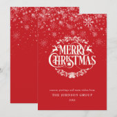 エレガントな雪の結晶 赤い企業のビジネス シーズンカード (正面/裏面)