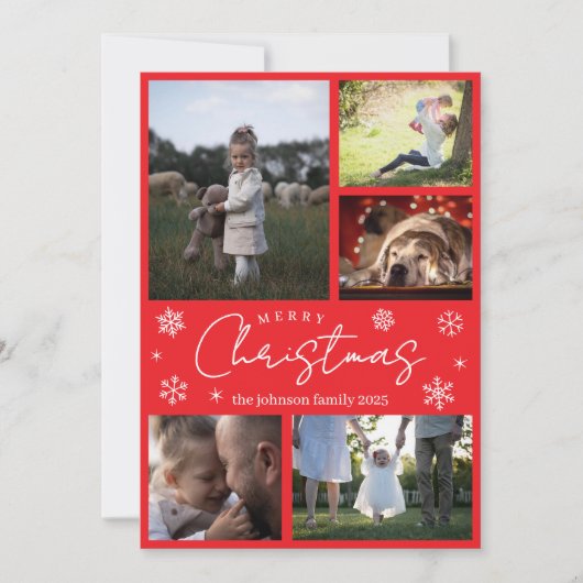 エレガントな雪の結晶 赤い楽しいクリスマス ホリデー カード (正面)