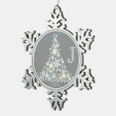 エレガントな雪片の木 + モノグラムのピューターのオーナメント スノーフレークピューターオーナメント (右)