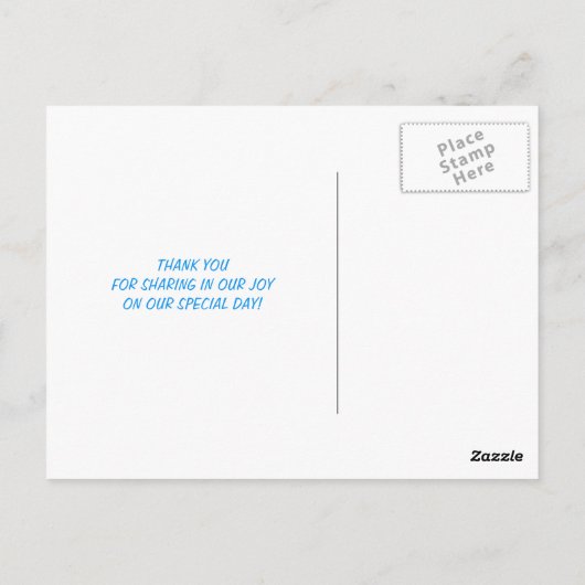 エレガントな雪片の青い冬の結婚式は感謝していしています ポストカード (裏面)