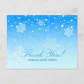 エレガントな雪片の青い冬の結婚式は感謝していしています ポストカード (正面)