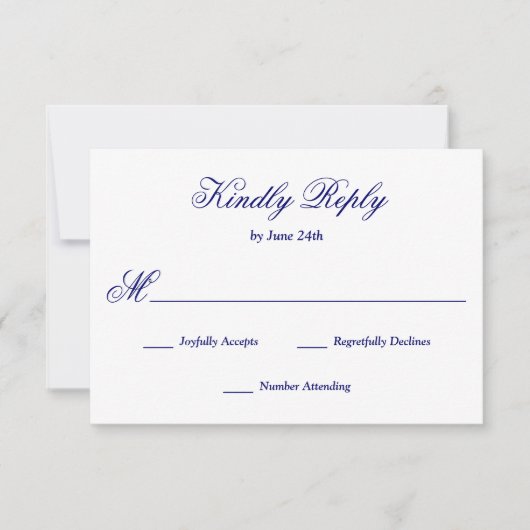 エレガントな青いカリグラフィー 出欠カード (正面)