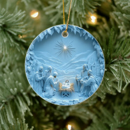 エレガントな青いキリスト降誕のシーン クリスマスオーナメント