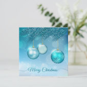 エレガントな青いクリスマスオーナメントのご招待 招待状 (スタンド正面)