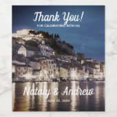 エレガントな青いクロアチアの町夜 ワインラベル (シングルラベル)