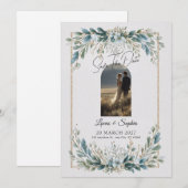 エレガントな青いグリーン セーブ・ザ・デートのご案内 セーブザデート (正面/裏面)