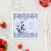 エレガントな青いサテンのバラとレースのナプキン スタンダードカクテルナプキン (インサイチュ)