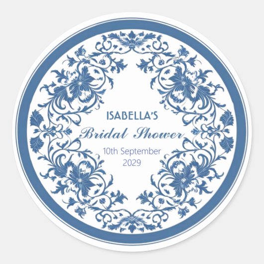 エレガントな青いシノワズリー ヴィクトリアン中国の花 ラウンドシール (正面)